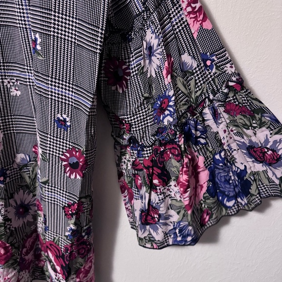 Coco + Carmen floral and plaid bell flutter sleeve dress Size XXL - Picture 7 of 9